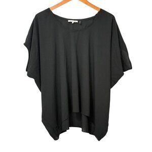 Helmut Lang Black Short Sleeve Blouse Top Boxy Drapey Modern Polyester Size S